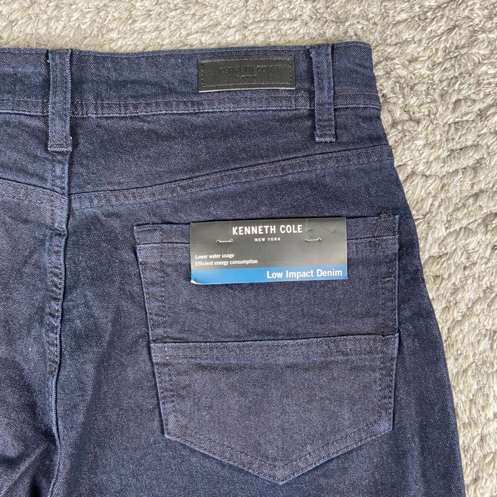 Kenneth Cole Stretch Straight Tapered Jeans Men 30x32 Dark Blue Low Impact Denim